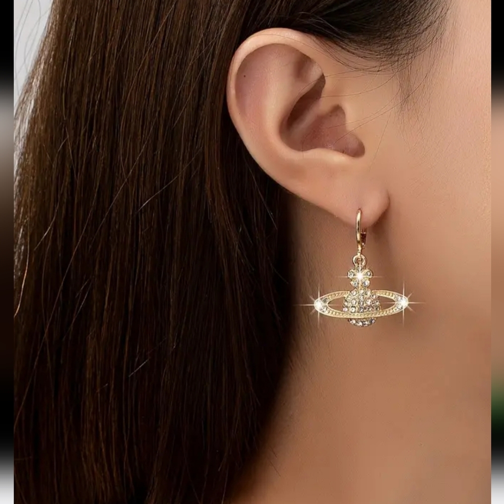 Planet Fashion Dangling Earrings New Goldplated With Rhinestones iN Pack…